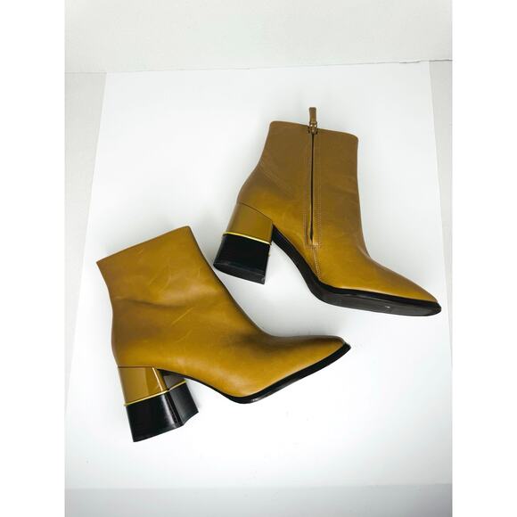 Tory Burch Tan Almond Leather Block Heel Ankle Boots Size 10 M Designer Booties - Picture 2 of 13